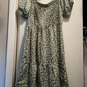 Green and White mini floral Dress tie back Sundress cowboy boots Womens Large